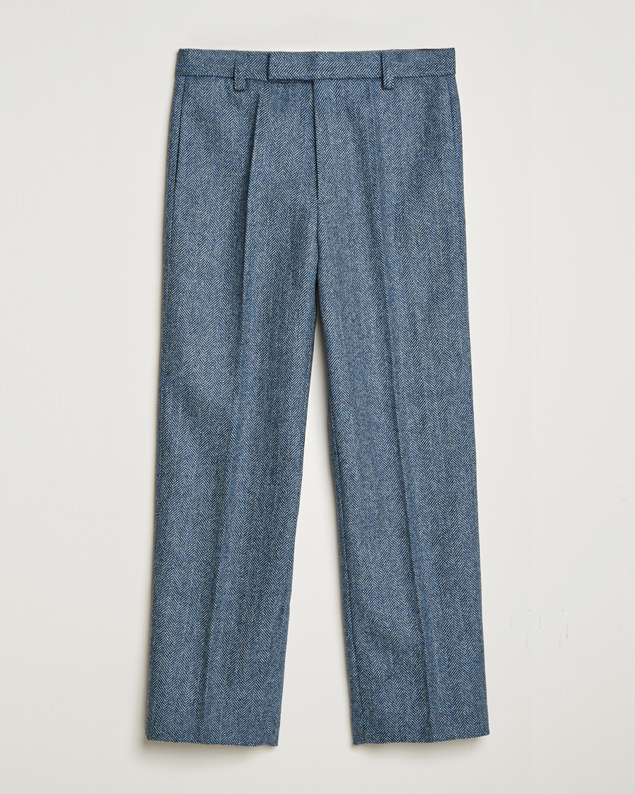 Mies |  | Palmes | Pleated Wool Trousers Navy Herringbone
