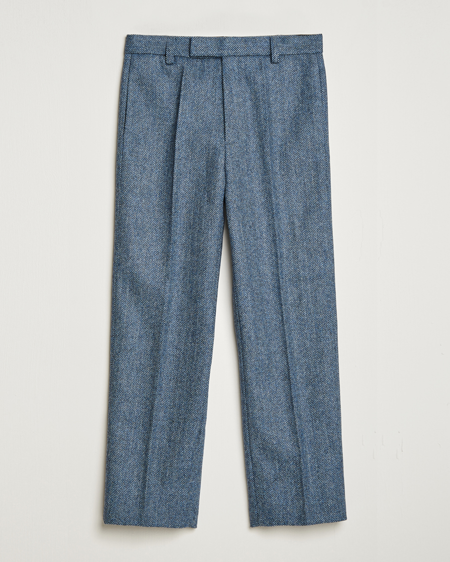 Mies | Housut | Palmes | Pleated Wool Trousers Navy Herringbone