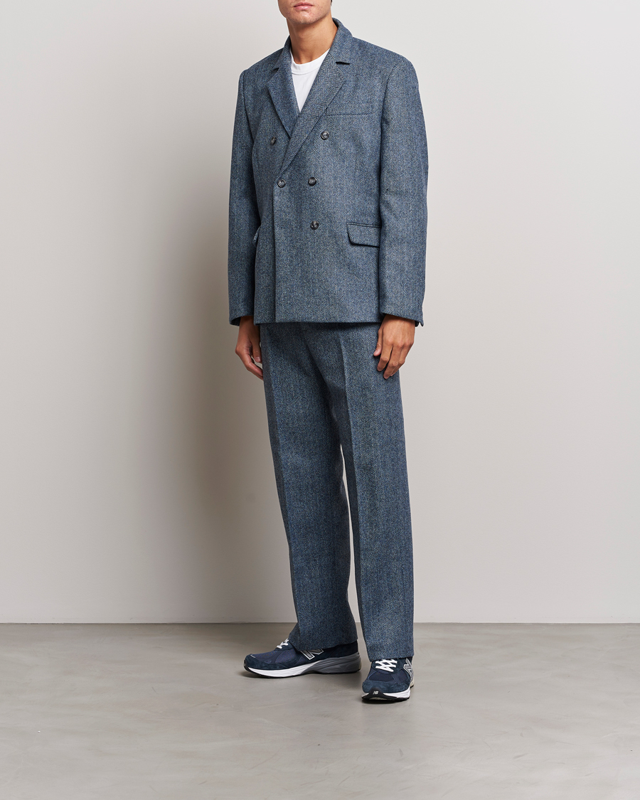 Mies | Housut | Palmes | Pleated Wool Trousers Navy Herringbone