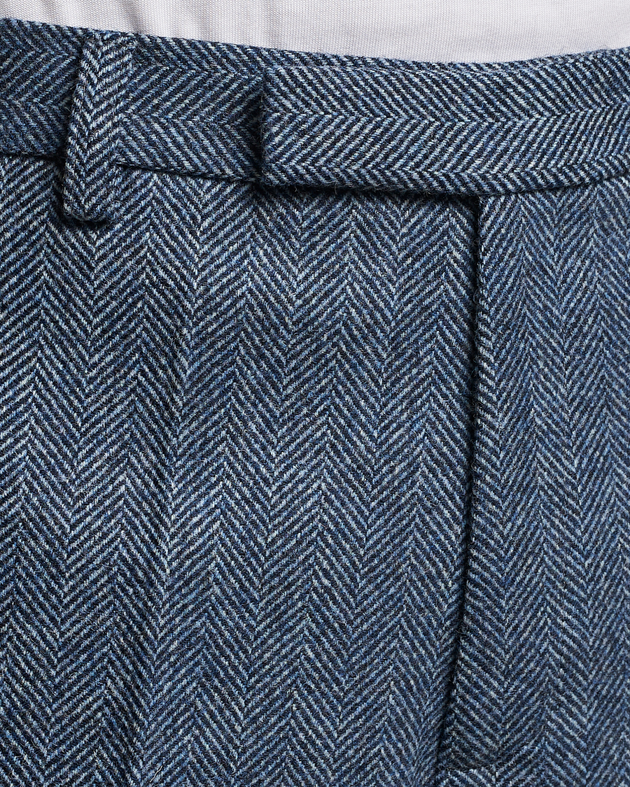 Mies | Housut | Palmes | Pleated Wool Trousers Navy Herringbone