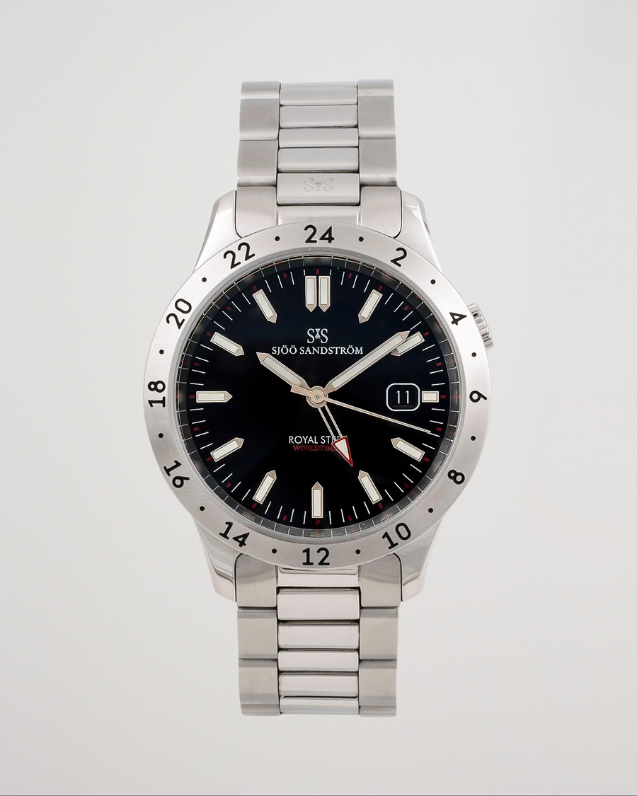 Mies | Sjöö Sandström Pre-Owned Royal Steel Worldstimer 41mm SS-1841-WT Steel Black | Sjöö Sandström Pre-Owned | Royal Steel Worldstimer 41mm SS-1841-WT Steel Black