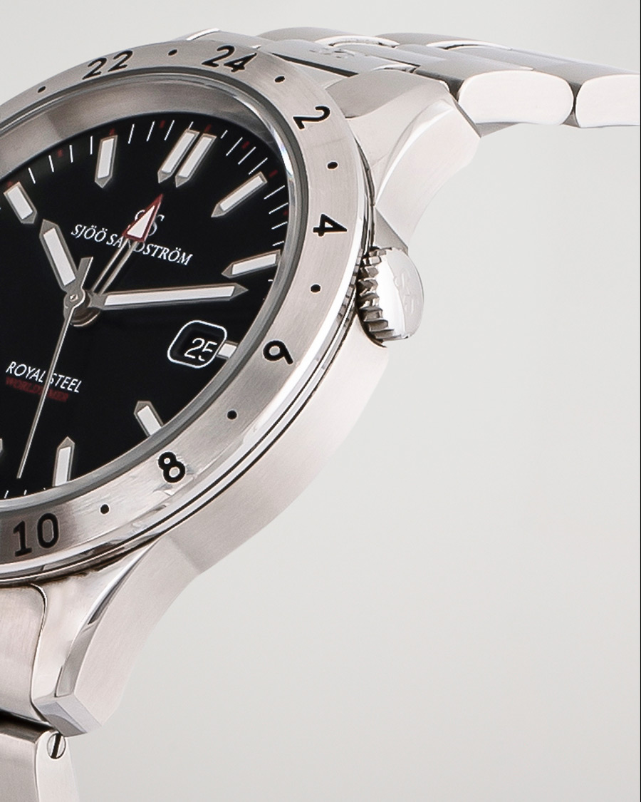 Mies | Sjöö Sandström Pre-Owned Royal Steel Worldstimer 41mm SS-1841-WT Steel Black | Sjöö Sandström Pre-Owned | Royal Steel Worldstimer 41mm SS-1841-WT Steel Black