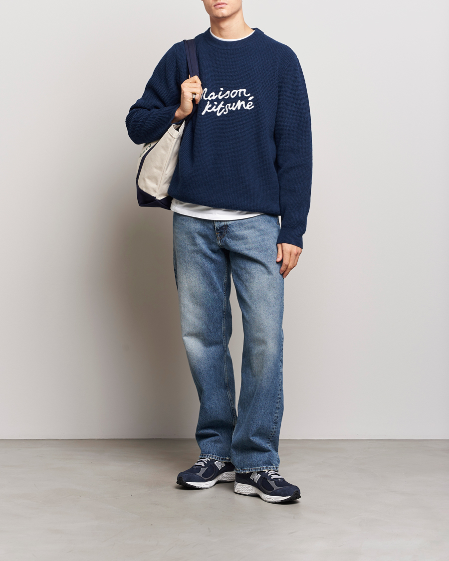 Mies | Puserot | Maison Kitsuné | Handwriting Wool Crew Neck Sweater Ink Blue