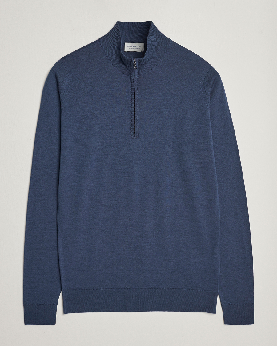 Mies | Puserot | John Smedley | Barrow Extra Fine Merino Half Zip Smoke Blue