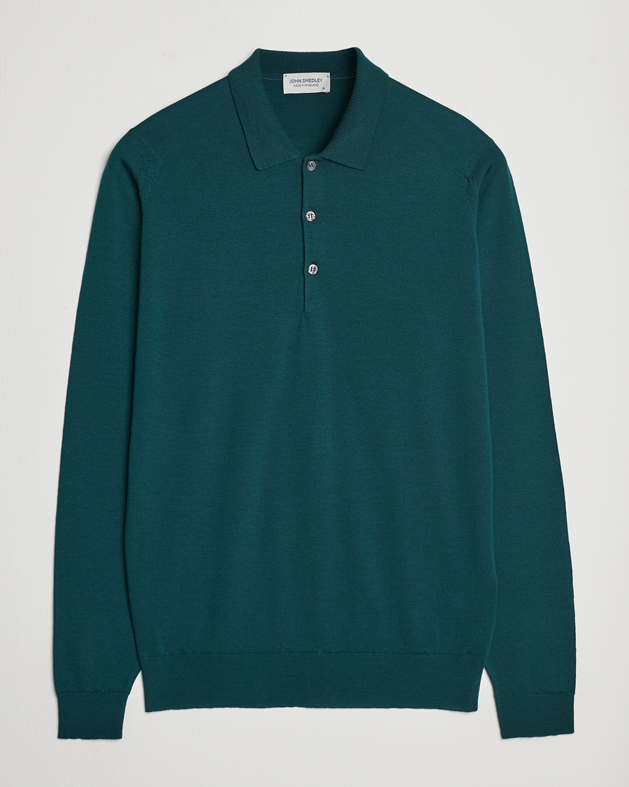 Mies | Puserot | John Smedley | Belper Extra Fine Merino Polo Pullover Pine Green