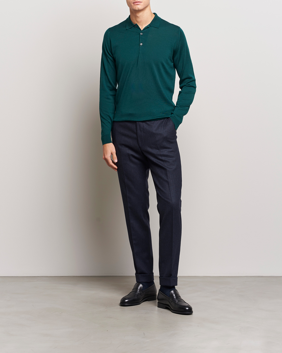 Mies | Puserot | John Smedley | Belper Extra Fine Merino Polo Pullover Pine Green