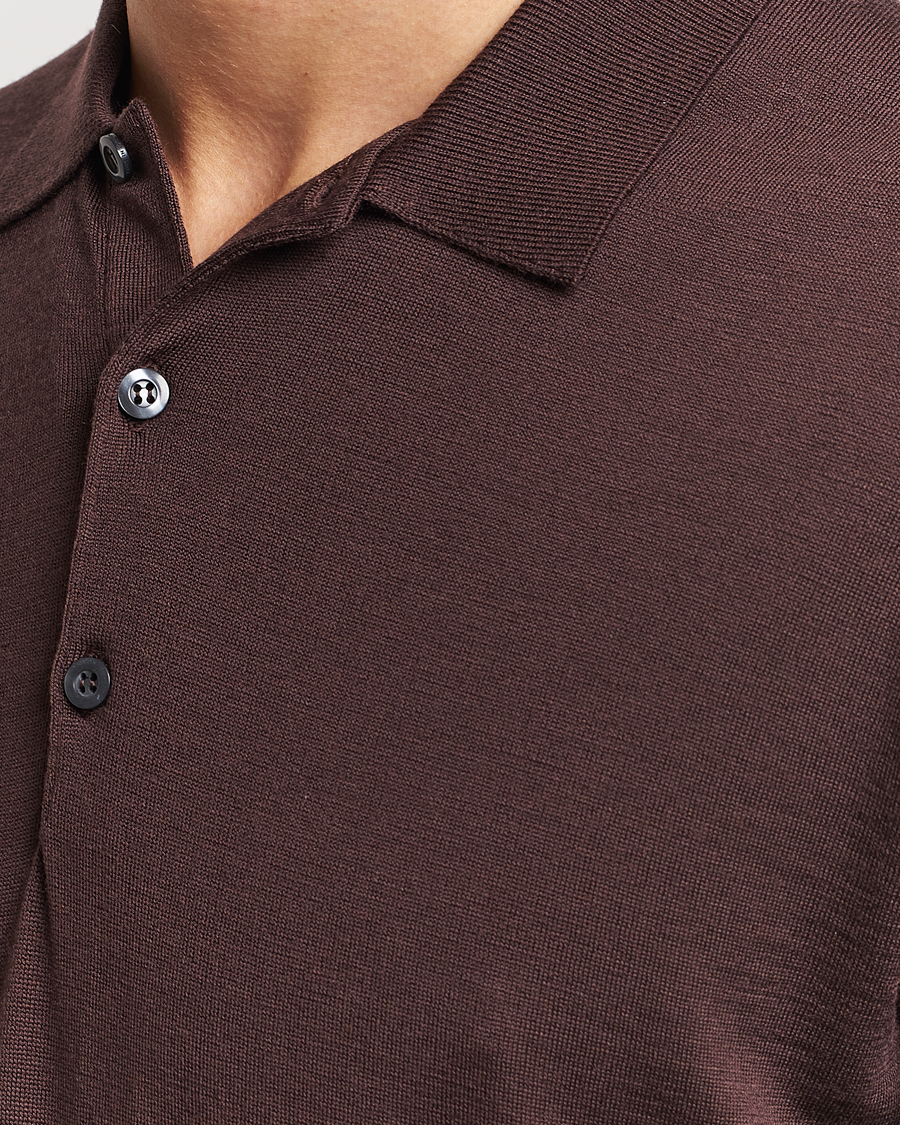 Mies | Puserot | John Smedley | Belper Extra Fine Merino Polo Pullover Truffle Brown