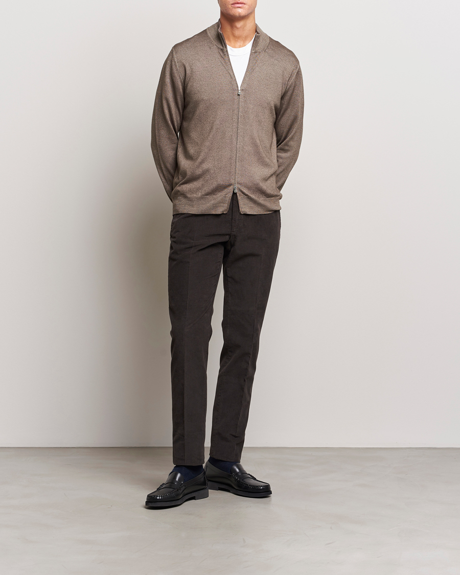 Mies | Puserot | Gran Sasso | Vintage Merino Fashion Fit Full Zip Beige