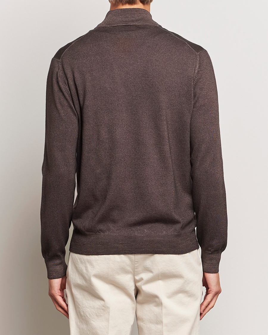 Mies | Puserot | Gran Sasso | Vintage Merino Fashion Fit Full Zip Brown