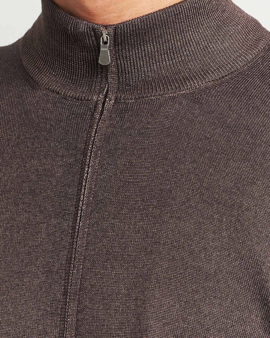 Mies | Puserot | Gran Sasso | Vintage Merino Fashion Fit Full Zip Brown