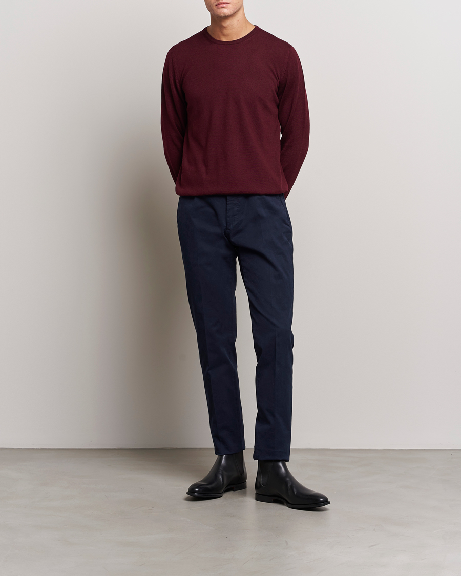 Mies | Puserot | Gran Sasso | Merino Fashion Fit Crew Neck Pullover Burgundy