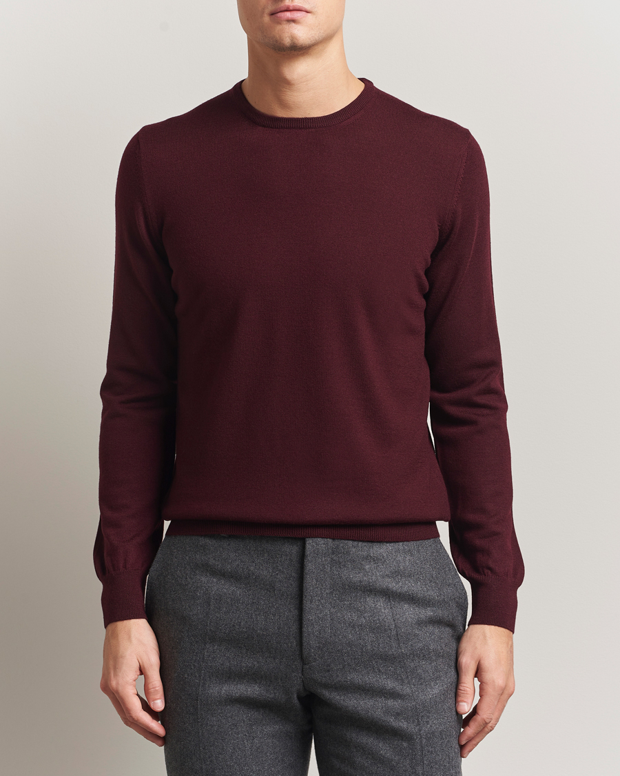 Mies | Puserot | Gran Sasso | Merino Fashion Fit Crew Neck Pullover Burgundy
