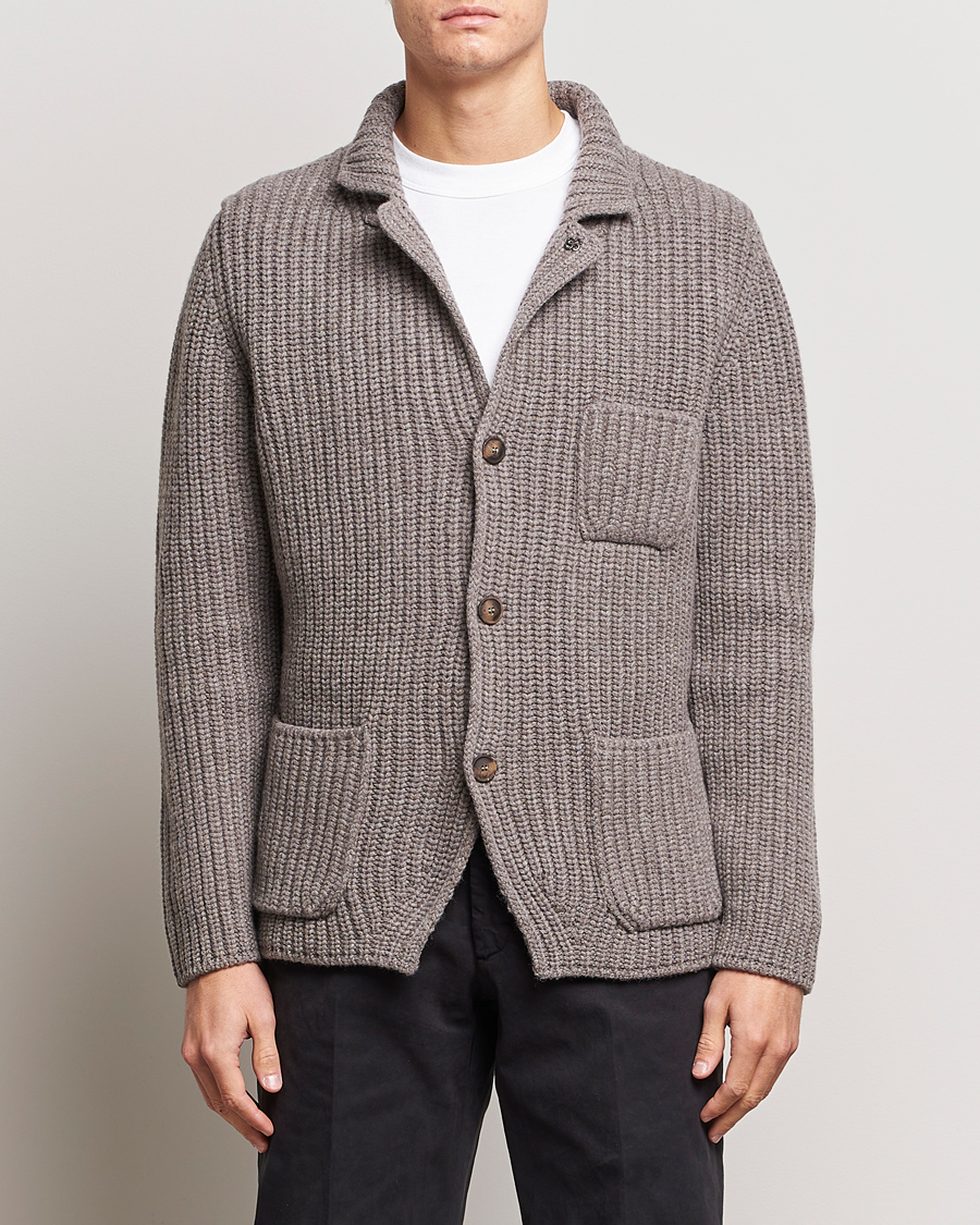 Mies | Gran Sasso | Gran Sasso | Heavy Wool Knitted Blazer Cardigan Taupe Melange