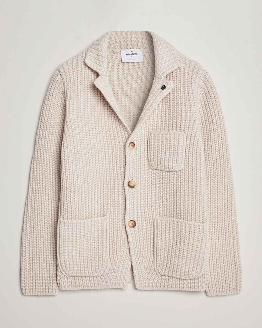 Mies |  | Gran Sasso | Heavy Wool Knitted Blazer Cardigan Off White