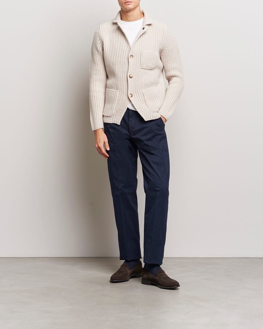 Mies | Puserot | Gran Sasso | Heavy Wool Knitted Blazer Cardigan Off White