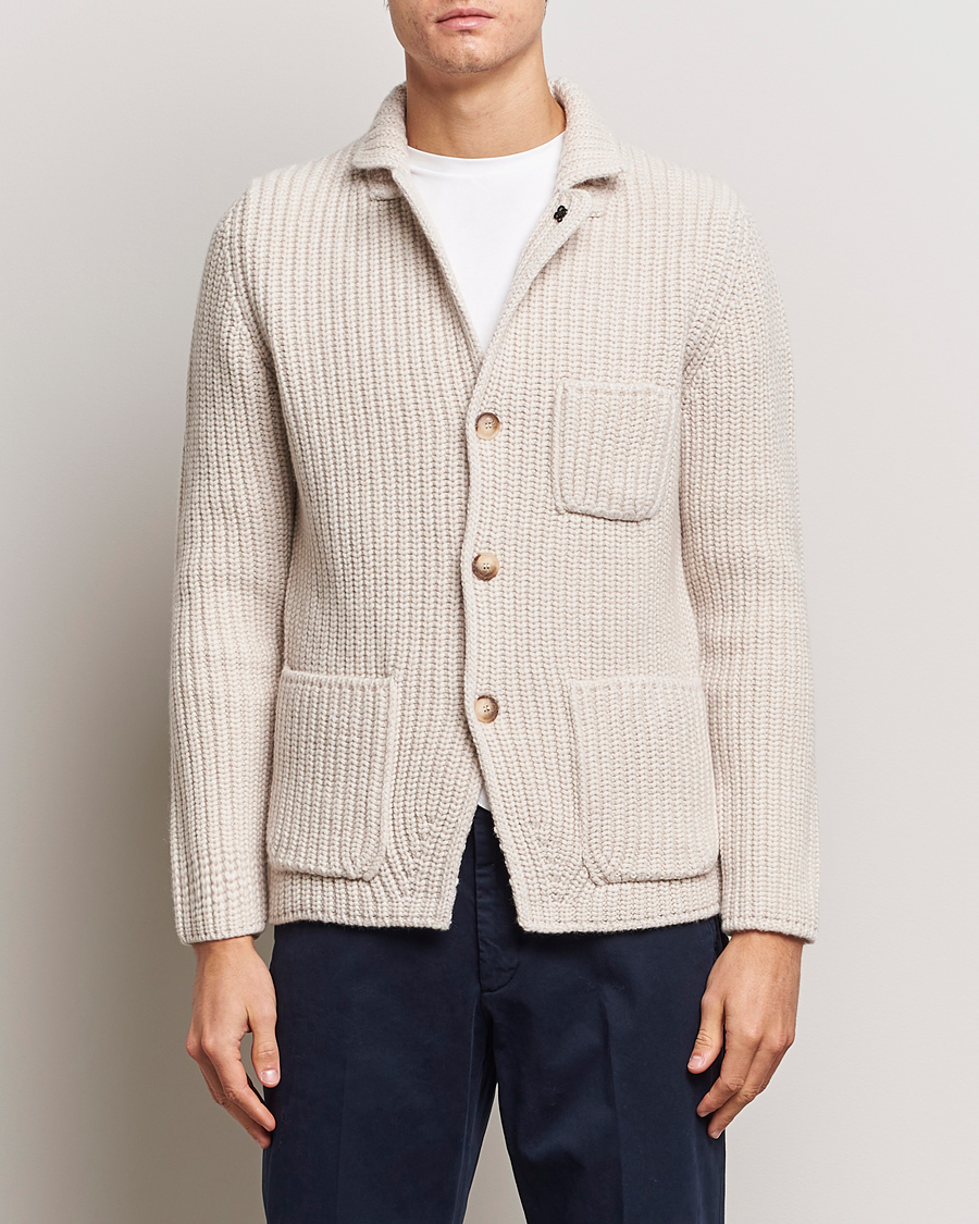 Mies |  | Gran Sasso | Heavy Wool Knitted Blazer Cardigan Off White