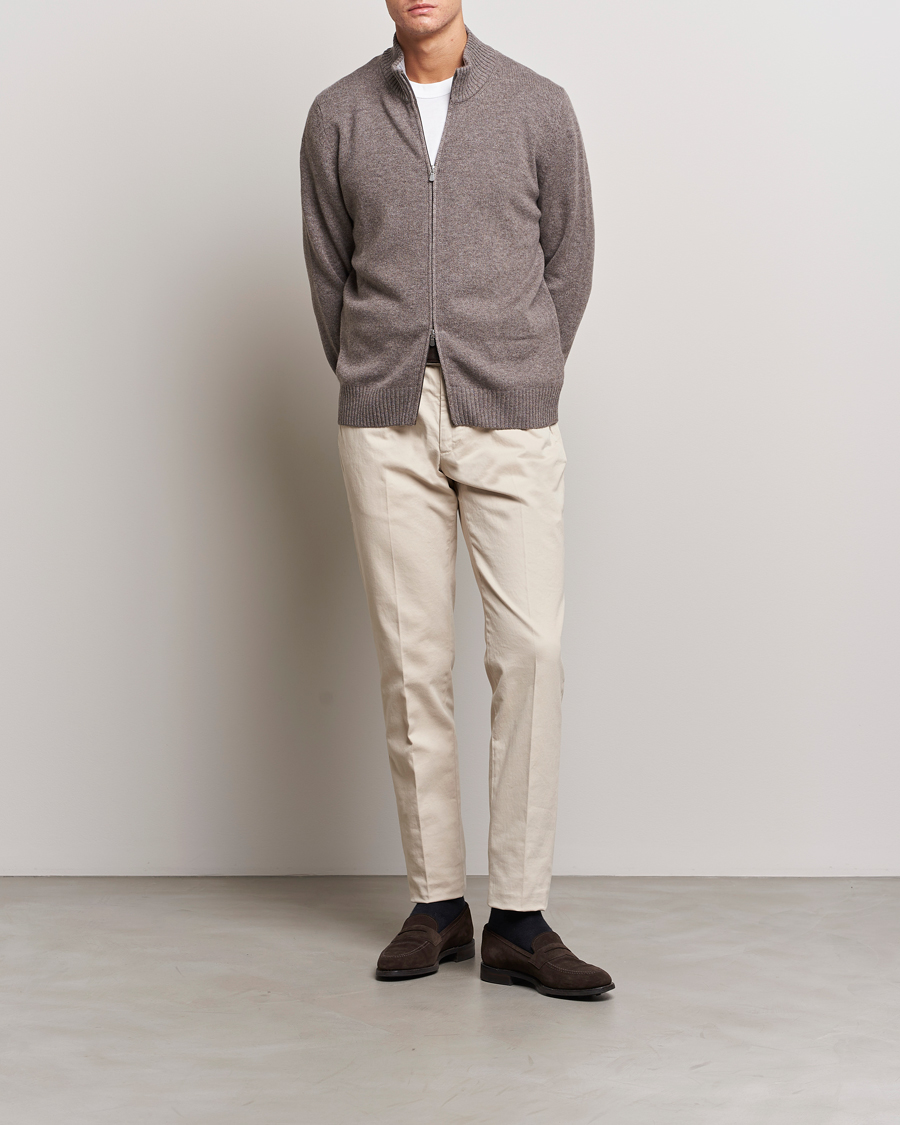 Mies | Puserot | Gran Sasso | Wool/Cashmere Full Zip Light Brown Melange
