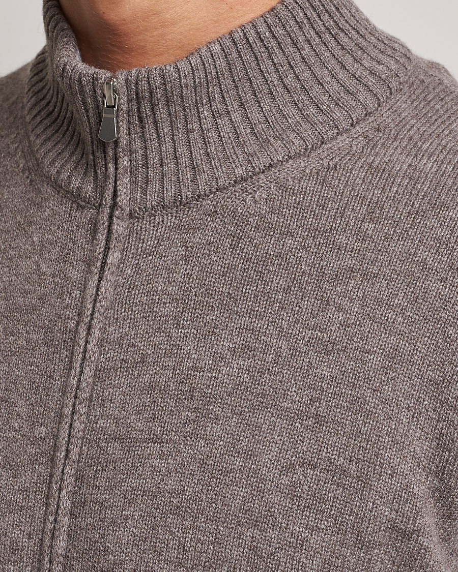 Mies | Puserot | Gran Sasso | Wool/Cashmere Full Zip Light Brown Melange