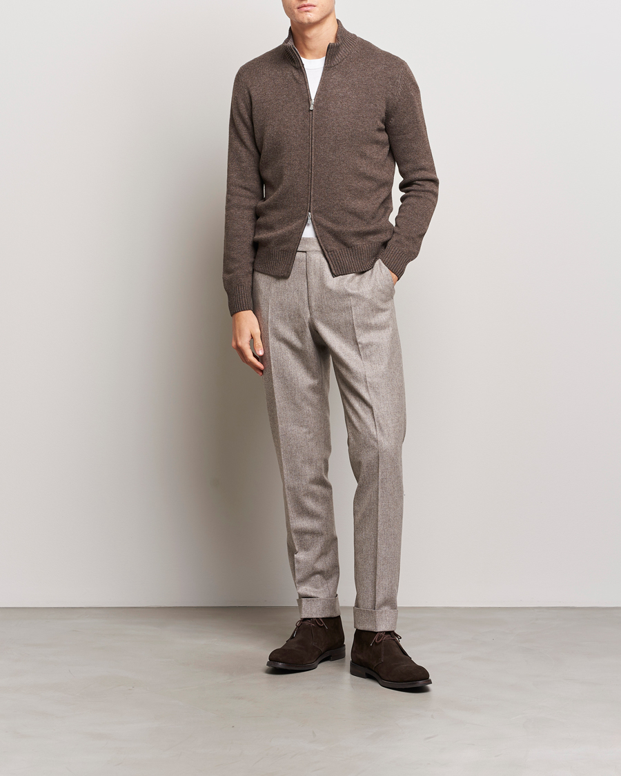 Mies | Puserot | Gran Sasso | Wool/Cashmere Full Zip Brown Melange