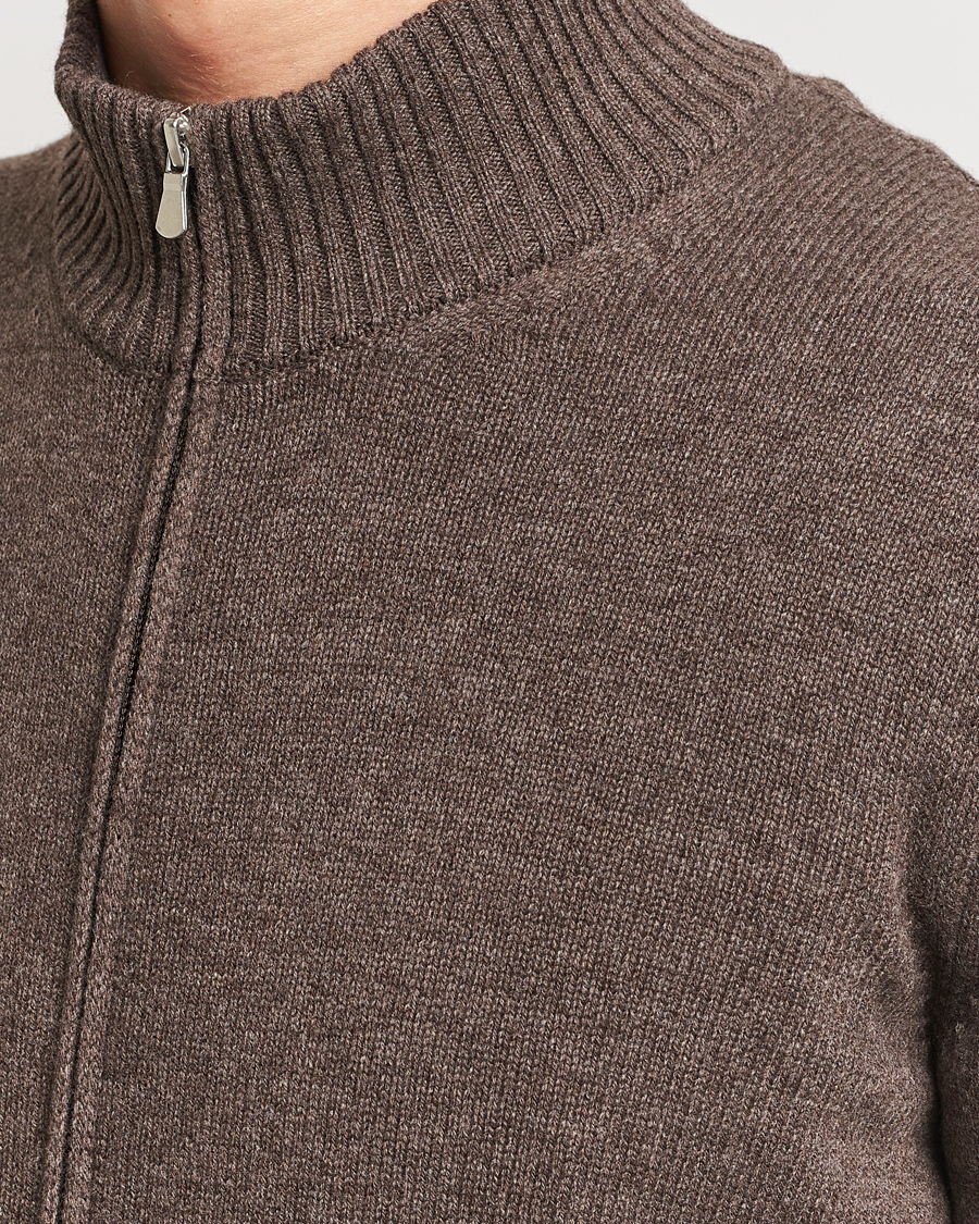 Mies | Puserot | Gran Sasso | Wool/Cashmere Full Zip Brown Melange