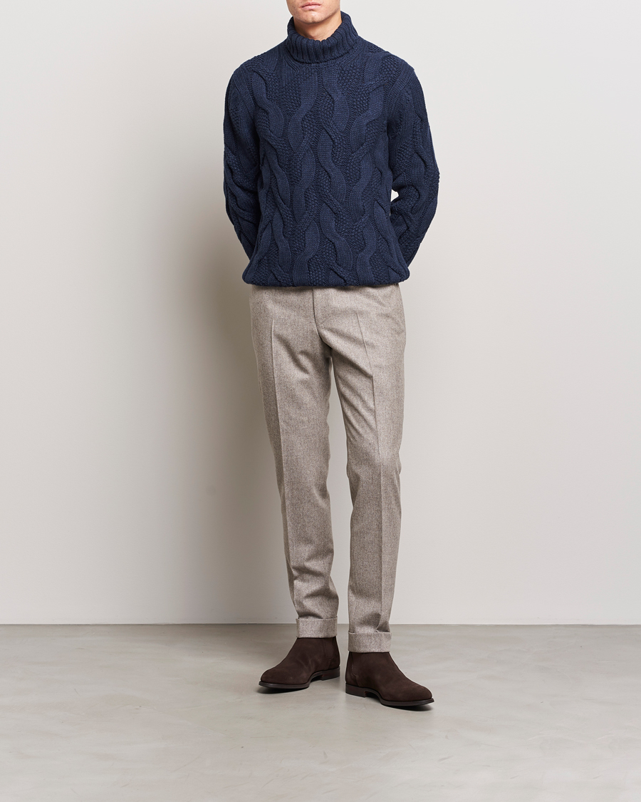 Mies | Puserot | Gran Sasso | Wool/Cashmere Heavy Knitted Structured Polo Navy