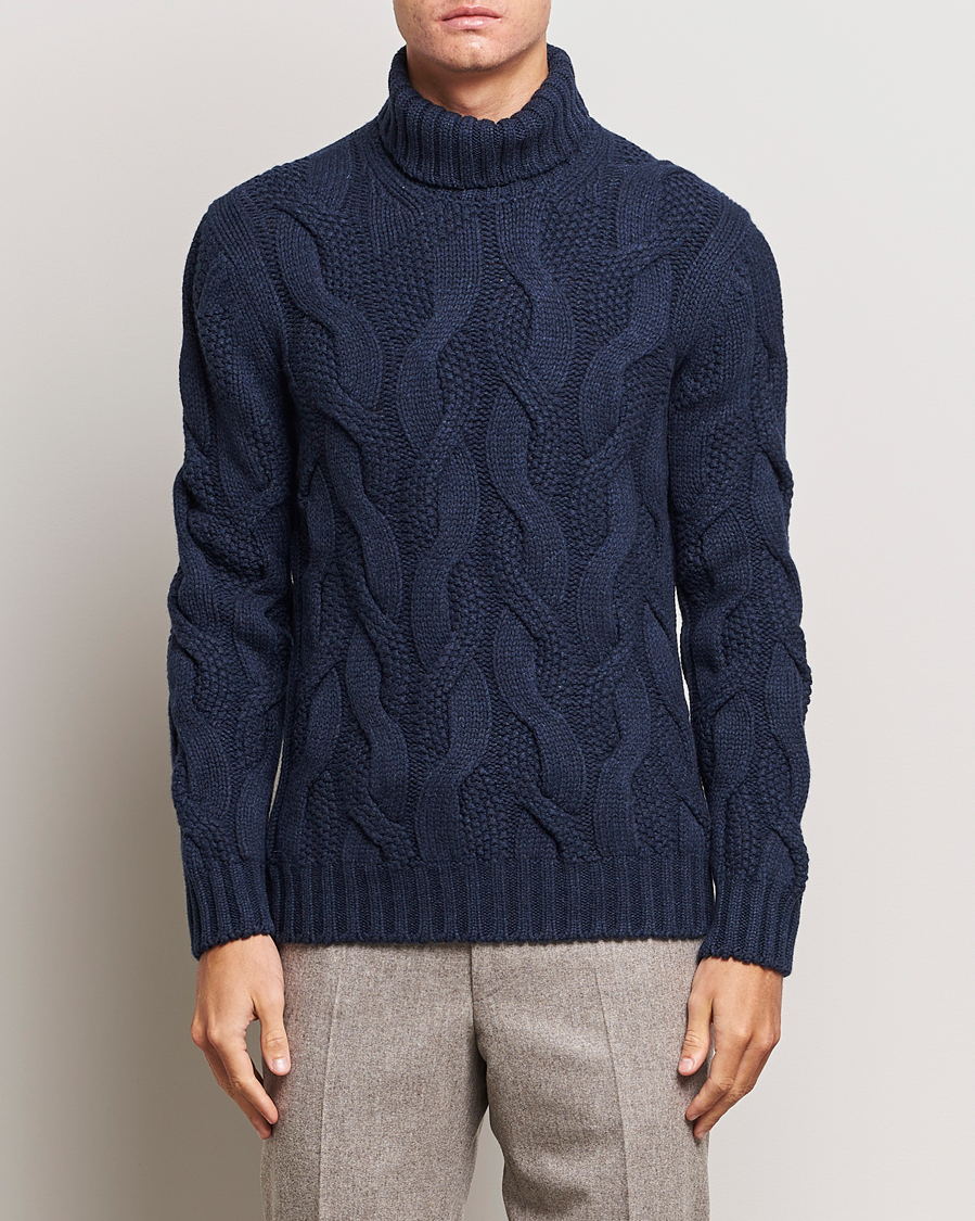 Mies |  | Gran Sasso | Wool/Cashmere Heavy Knitted Structured Polo Navy