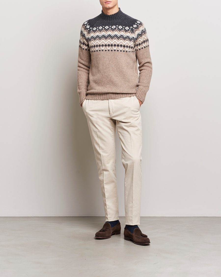 Mies | Puserot | Gran Sasso | Aspen Wool Fairisle Crew Neck Sweater Beige/Grey