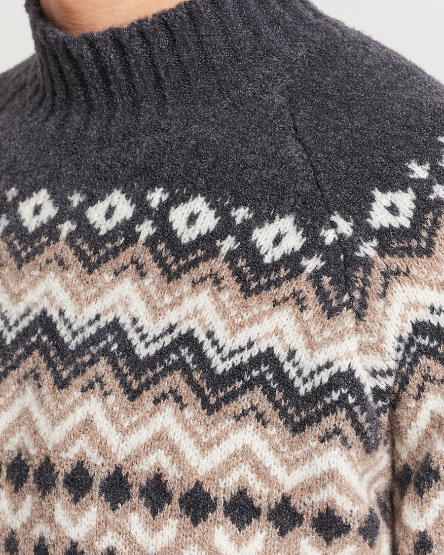 Mies | Puserot | Gran Sasso | Aspen Wool Fairisle Crew Neck Sweater Beige/Grey