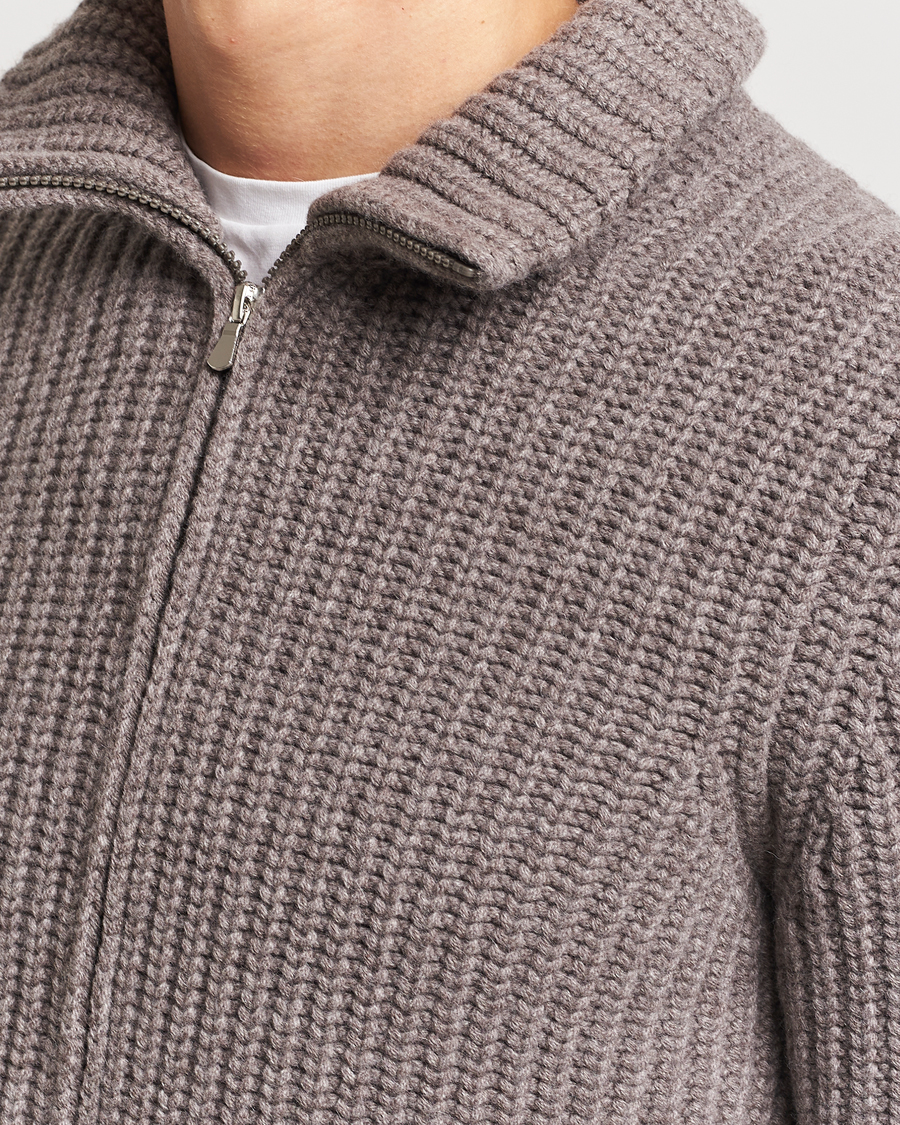 Mies | Puserot | Gran Sasso | Wool/Cashmere Heavy Knitted Full Zip Taupe Melange