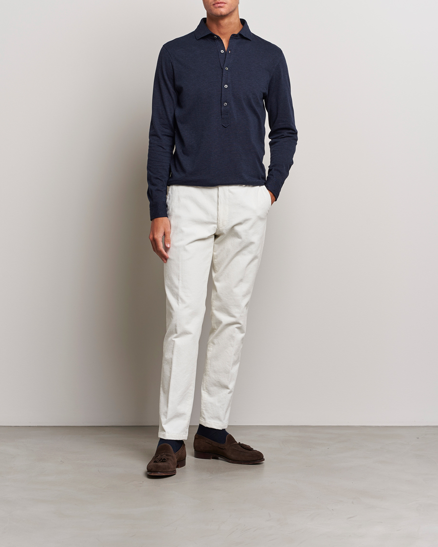 Mies | Kauluspaidat | Gran Sasso | Brushed Cotton Popover Shirt Navy Melange