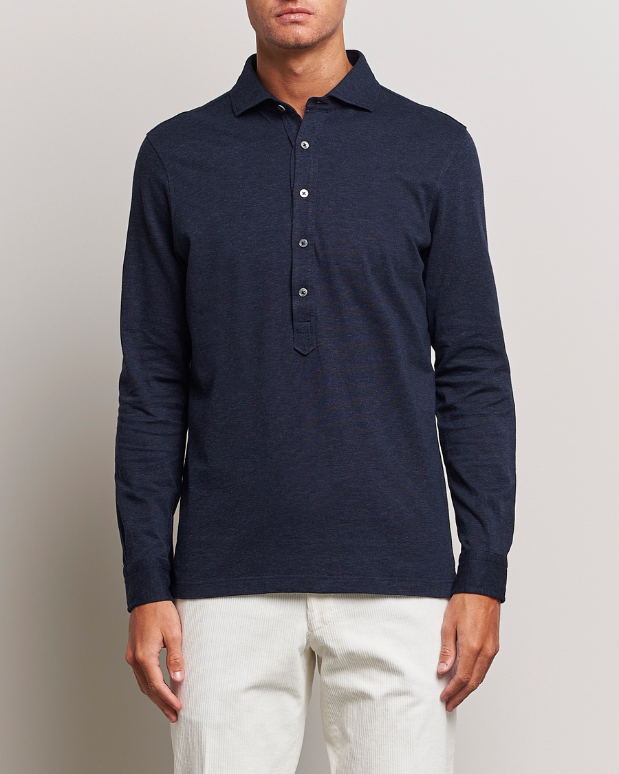 Mies |  | Gran Sasso | Brushed Cotton Popover Shirt Navy Melange