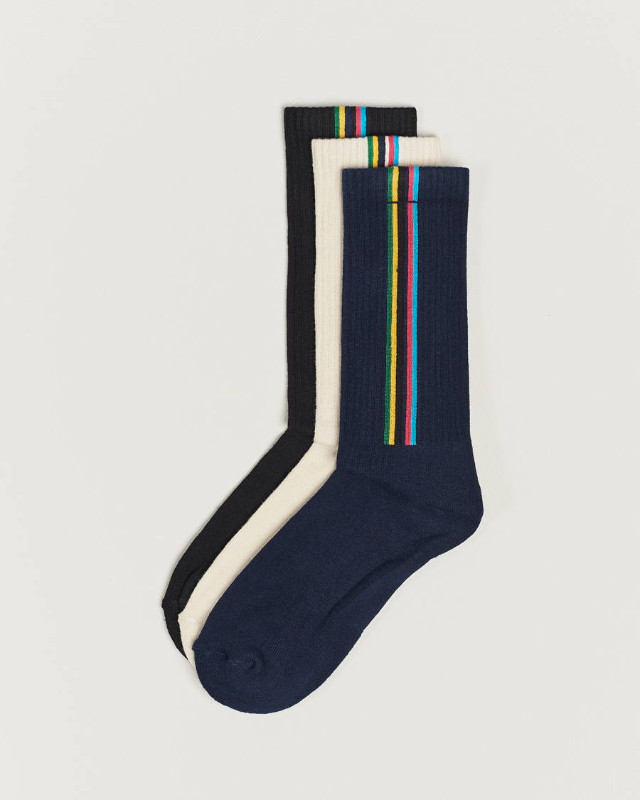 Mies | Alusvaatteet | PS Paul Smith | 3-Pack Striped Socks Black/Navy/White