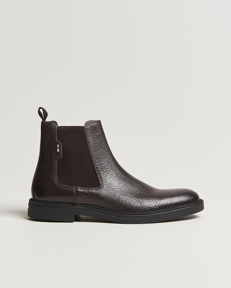 Mies |  | BOSS BLACK | Calev Grained Leather Chelsea Boot Dark Brown