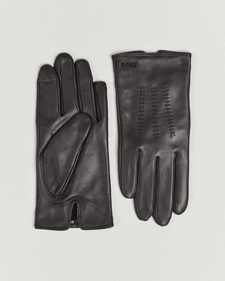 Mies | Käsineet | BOSS BLACK | Hainz Leather Gloves Medium Brown
