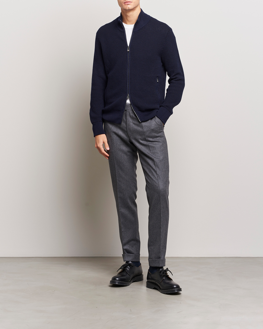 Mies | Puserot | BOSS BLACK | Mabeo Heavy Knitted Full Zip Dark Blue