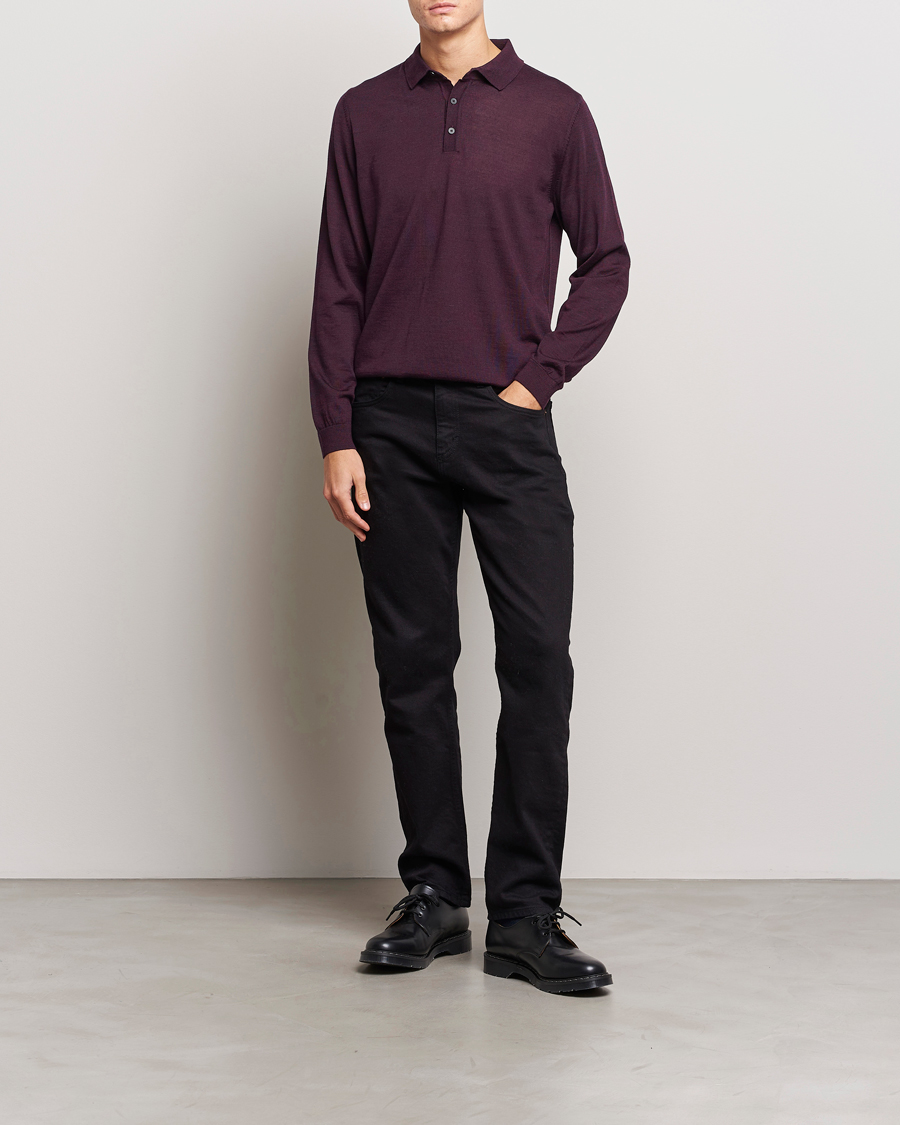 Mies | Puserot | BOSS BLACK | Lancione Merino Knitted Polo Dark Red