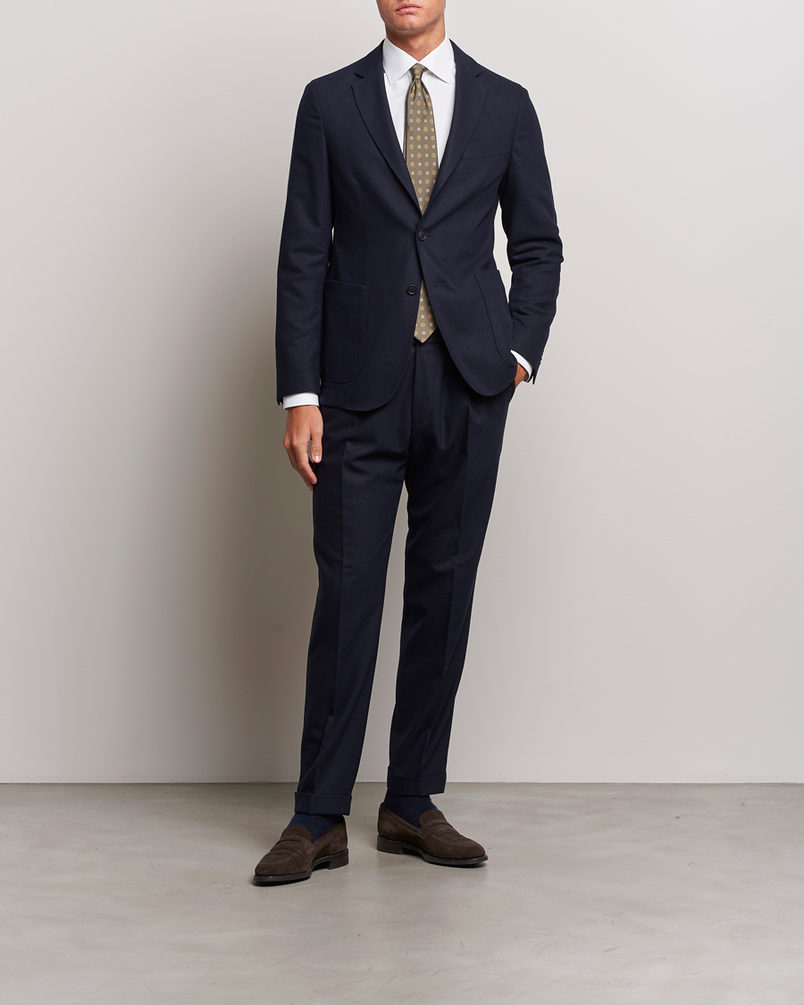 Mies | Housut | BOSS BLACK | Perin Tech Flannel Pleated Trousers Dark Blue