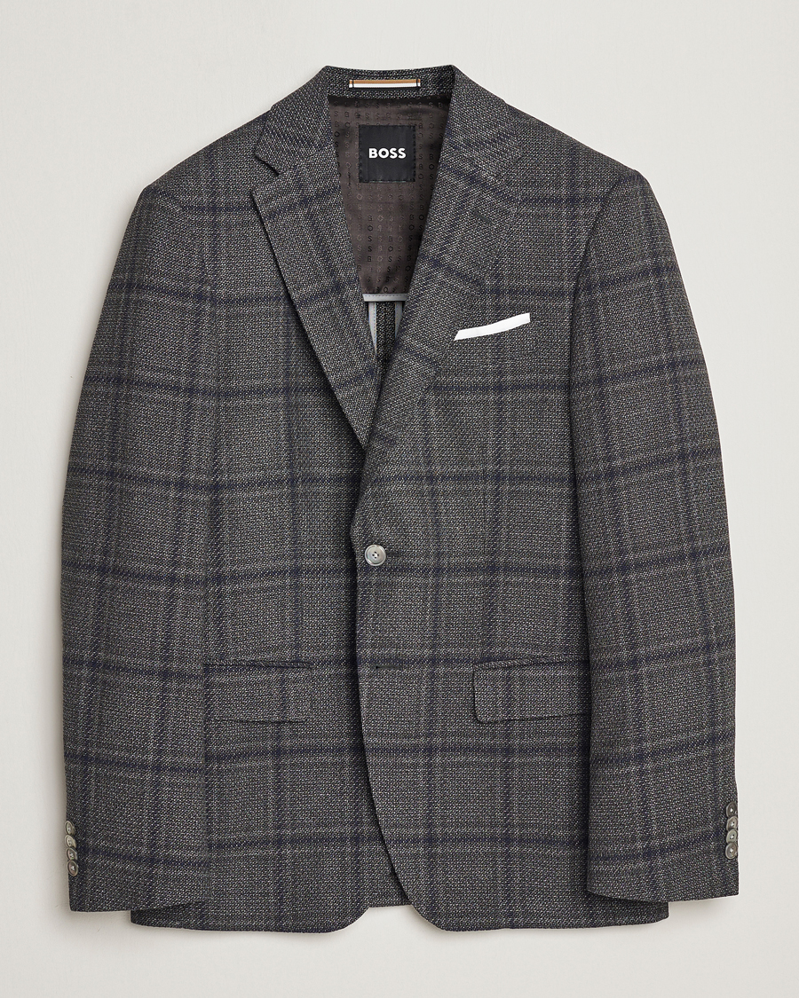 Mies | Pikkutakit | BOSS BLACK | Hutson Checked Wool Blazer Dark Grey