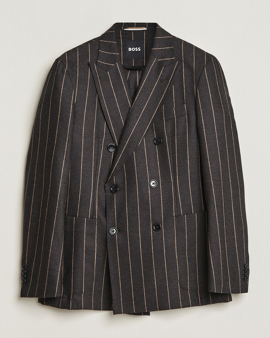 Mies | Puvut | BOSS BLACK | Huge Double Breasted Pinstripe Suit Dark Brown
