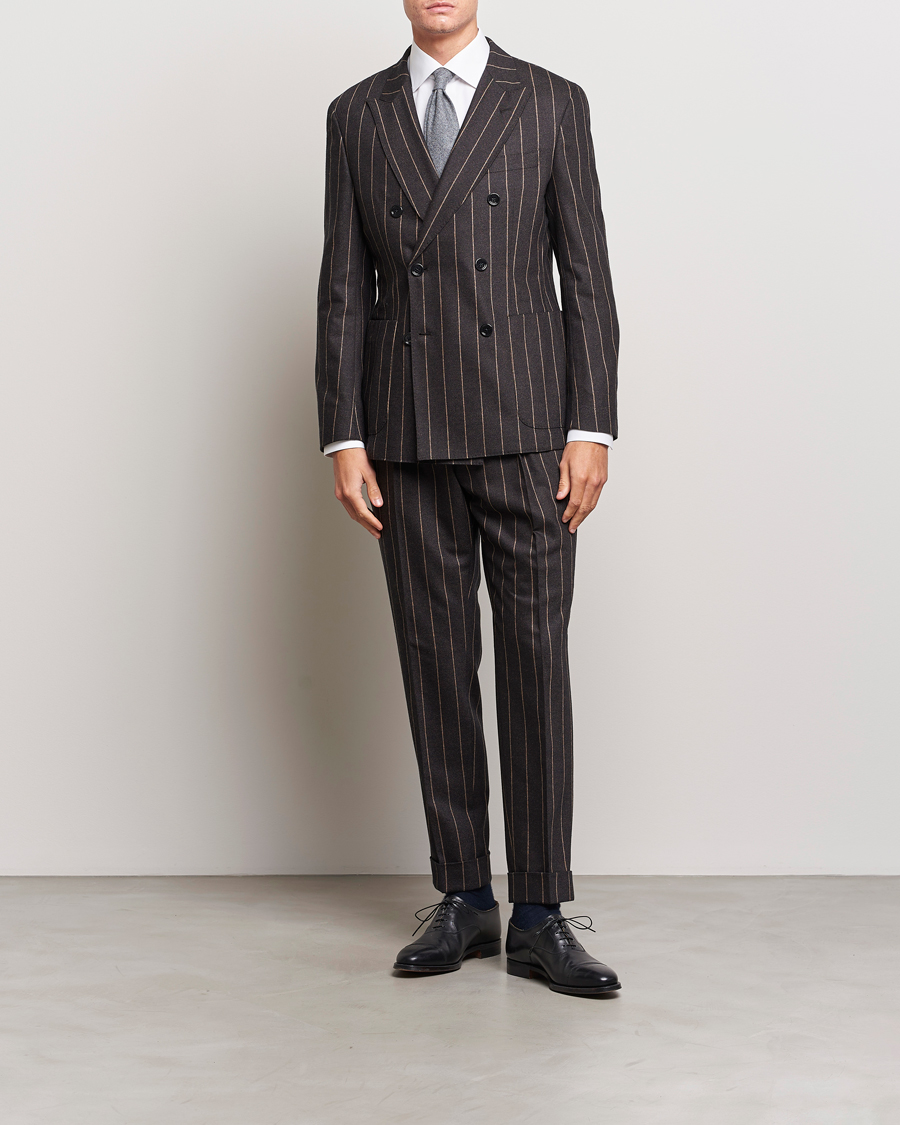 Mies | Puvut | BOSS BLACK | Huge Double Breasted Pinstripe Suit Dark Brown