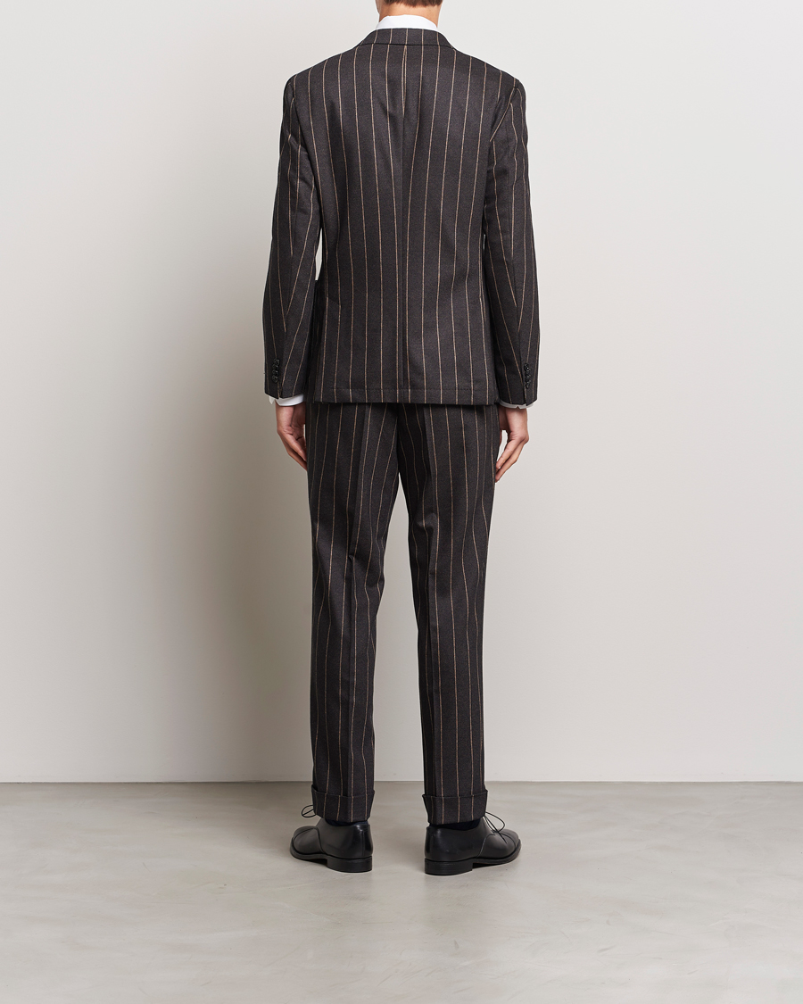 Mies |  | BOSS BLACK | Huge Double Breasted Pinstripe Suit Dark Brown