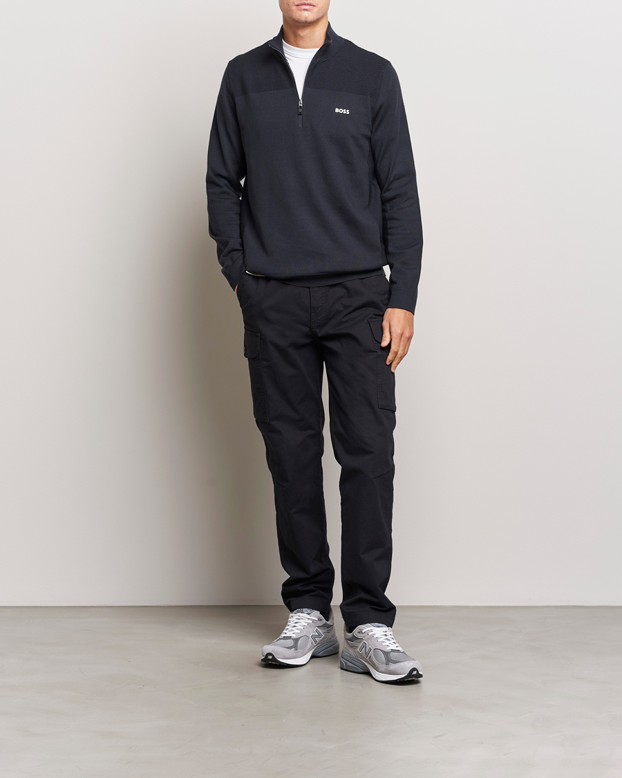 Mies | Puserot | BOSS GREEN | Momentum Knitted Half Zip Dark Blue