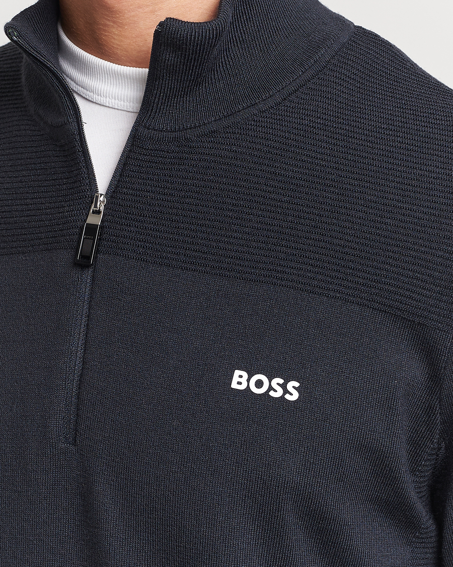 Mies | Puserot | BOSS GREEN | Momentum Knitted Half Zip Dark Blue
