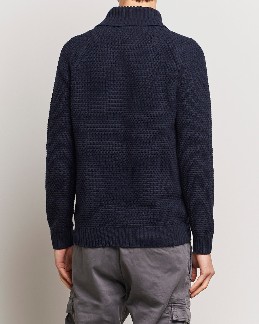 Mies | Puserot | BOSS ORANGE | Amado Heavy Knitted Shawl Collar Sweater Dark Blue