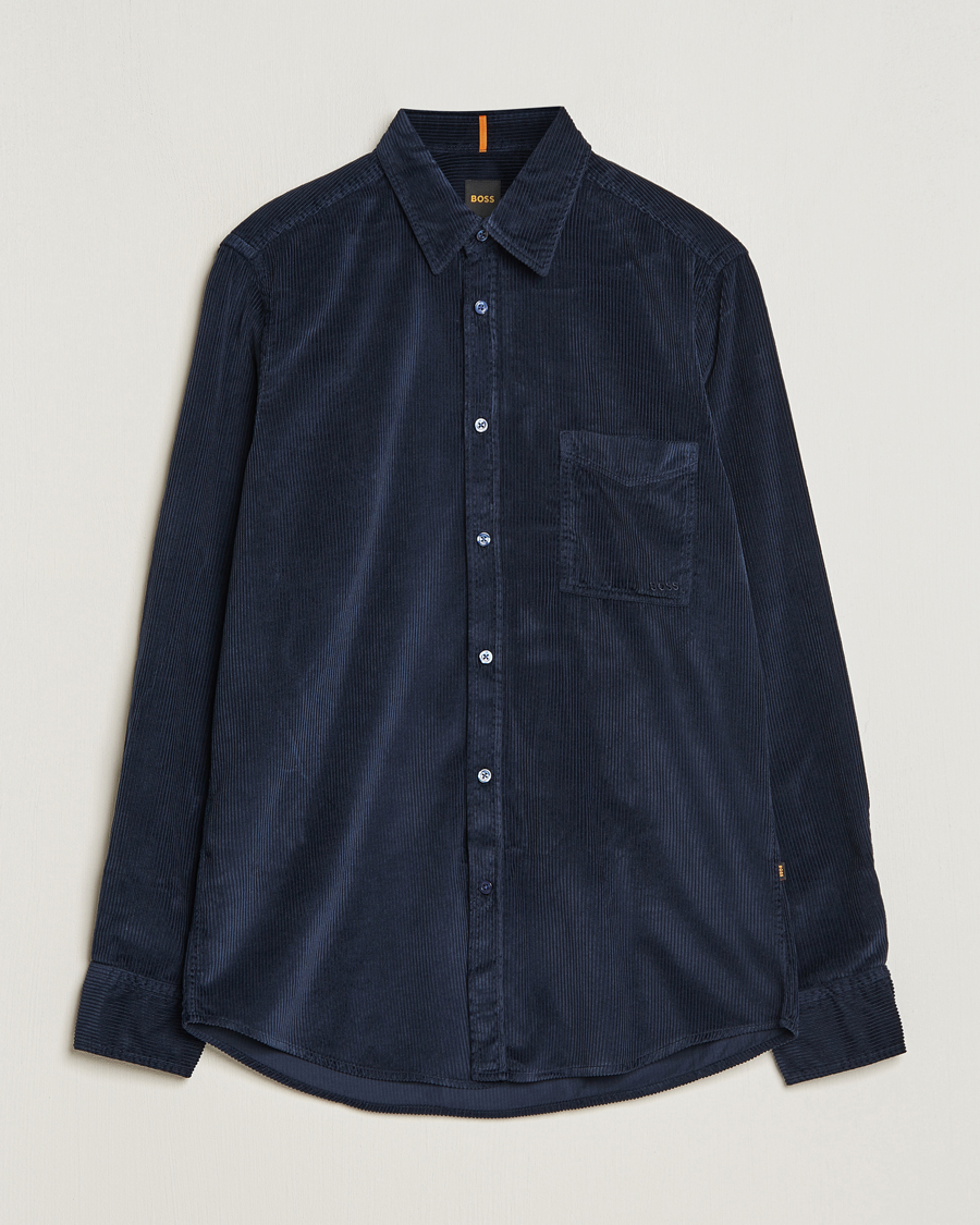Mies | Kauluspaidat | BOSS ORANGE | Relegant Corduroy Shirt Dark Blue