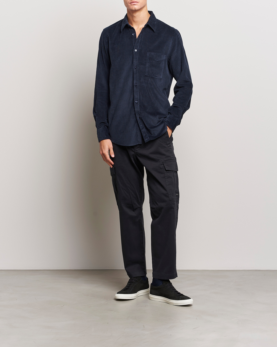 Mies | Kauluspaidat | BOSS ORANGE | Relegant Corduroy Shirt Dark Blue