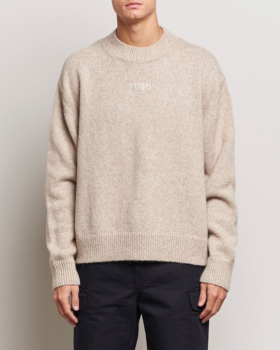Mies | Puserot | HUGO | Seese Knitted Sweater Light Beige