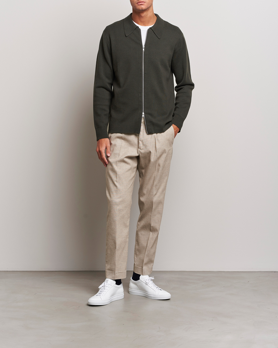 Mies | Puserot | NN07 | Harald Knitted Full Zip Dark Green