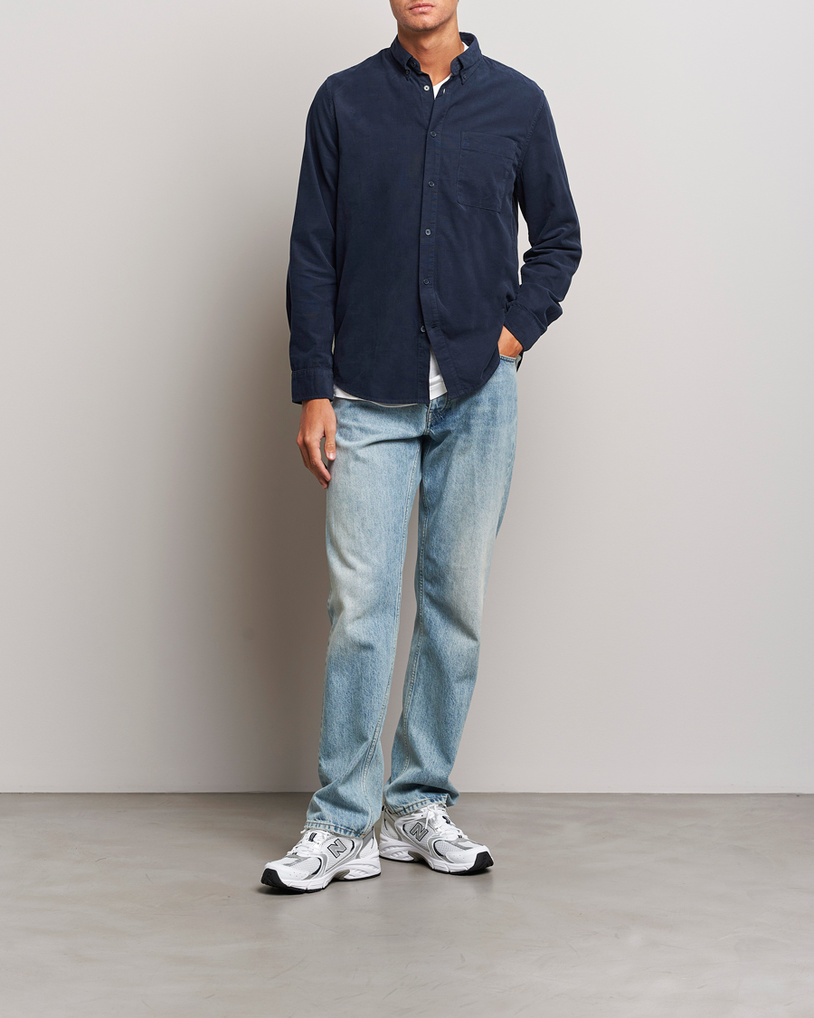Mies | Kauluspaidat | NN07 | Arne Baby Cord Shirt Navy Blue
