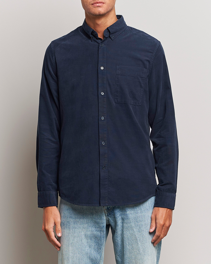 Mies |  | NN07 | Arne Baby Cord Shirt Navy Blue